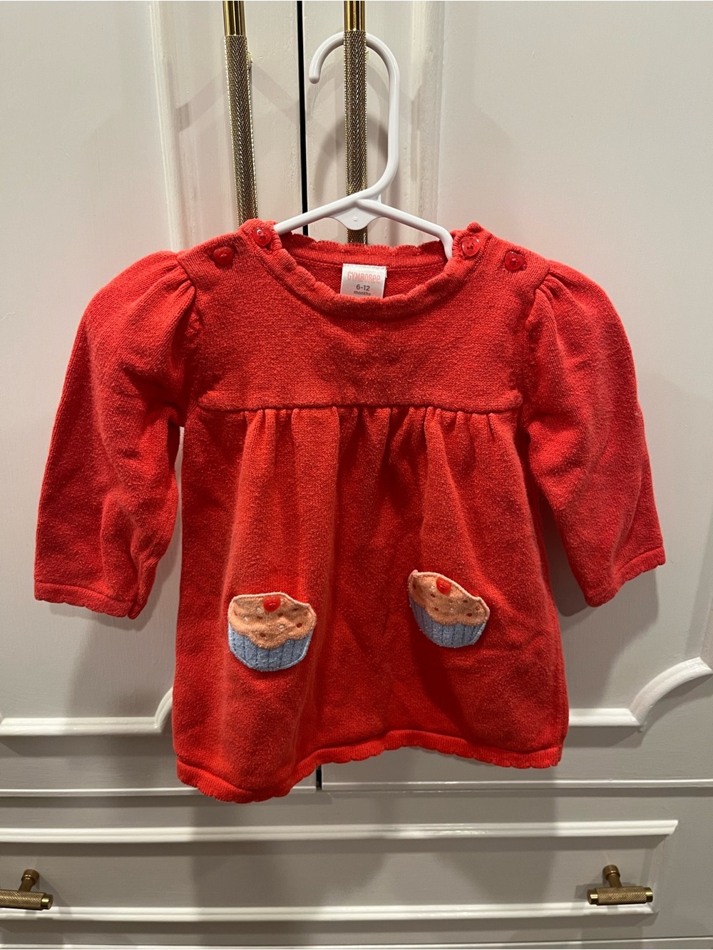Gymboree Coral Baby Sweater Dress with Cupcake Pockets Heart Buttons 12-18 Mon